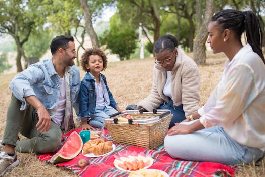 group of friends enjoying a picnic in a park