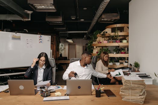 office environment with busy professionals