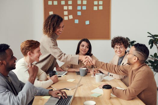 team brainstorming in a vibrant office