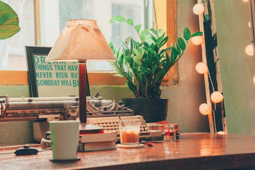 calm workspace with a plant