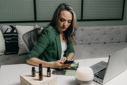 image of a serene office space with aromatherapy diffuser